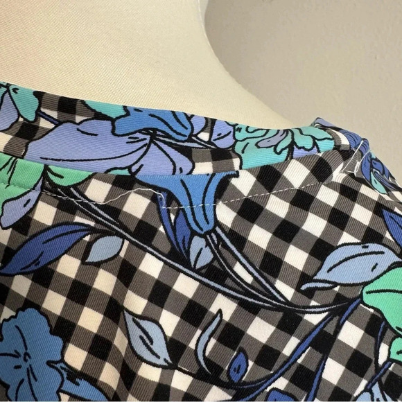 Lands End Floral Checkered Wrap Dress Tie Waist Comfy 1X - Picture 4 of 8